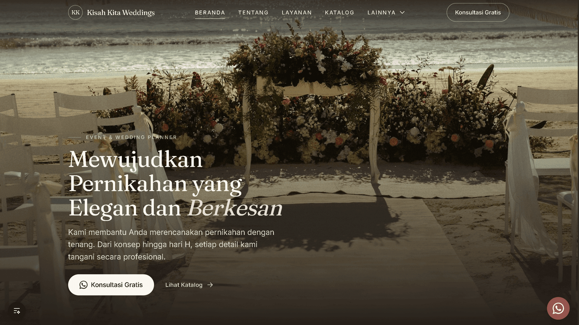Pratinjau antarmuka template landing page Kisah Kita Weddings