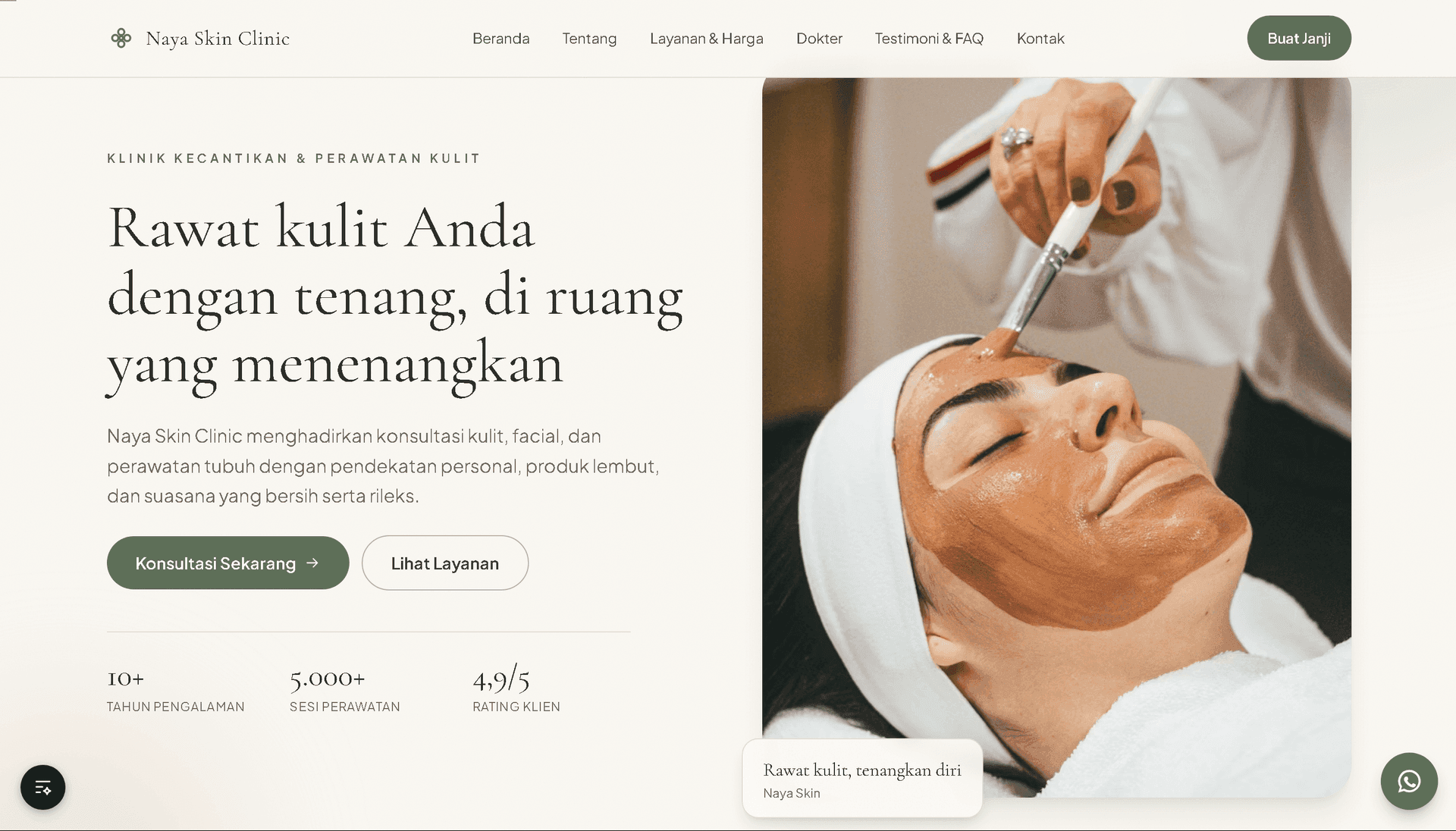 Pratinjau antarmuka bersih klinik kecantikan Naya Skin Clinic