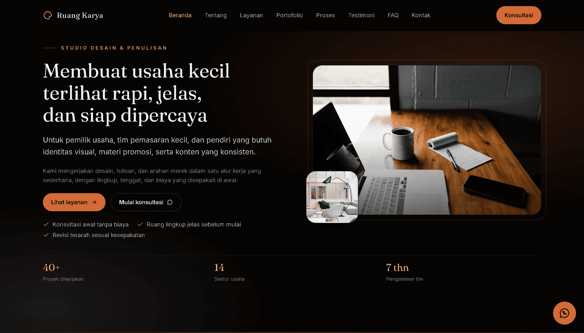 Pratinjau antarmuka agensi kreatif Ruang Karya Studio